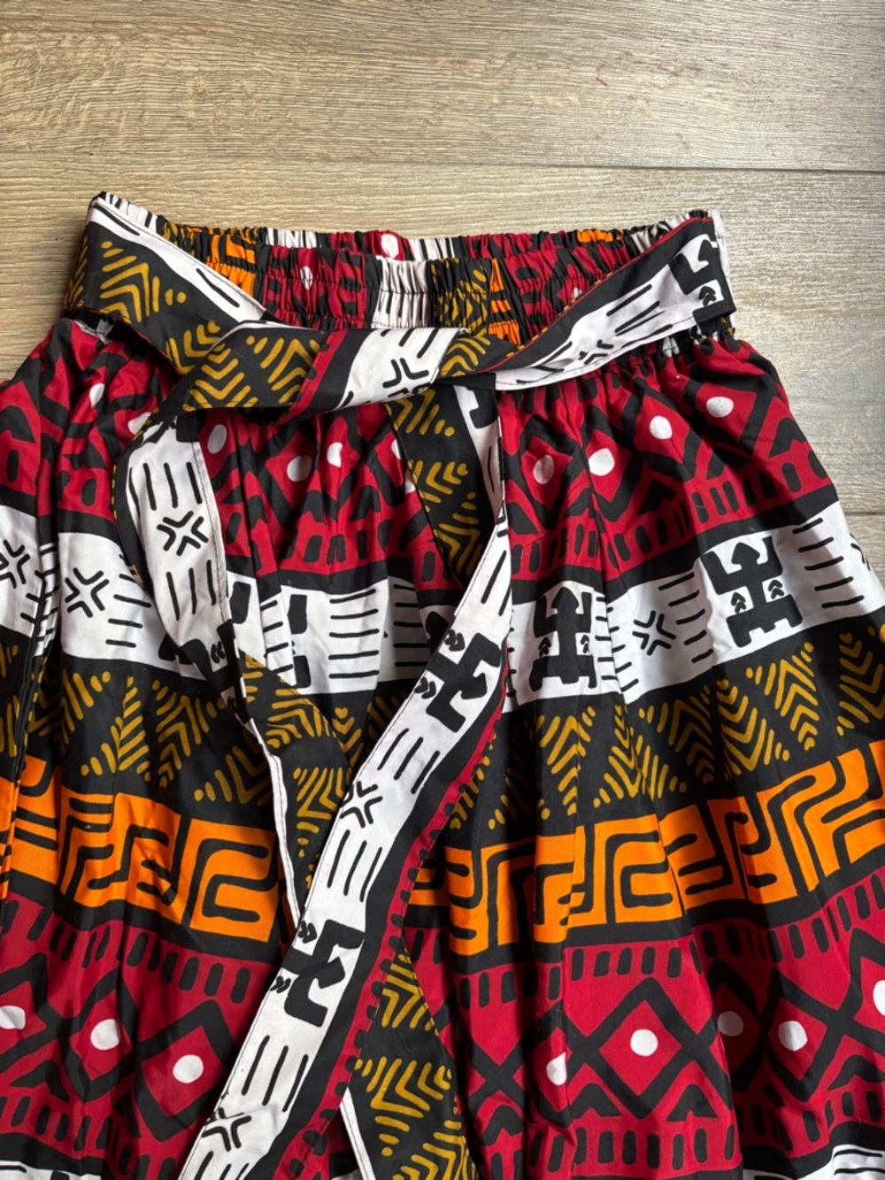 African Print Cotton Wrap Tie Maxi Skirt Elastic Waist Boho Festival Tribal S/M - Picture 6 of 9